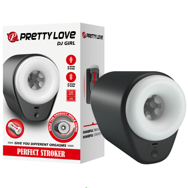 DJ Girl Perfect Stroker – Multi-Speed Thrusting Masturbator Cup Black > Sex Toys For Men > Masturbators > Vibrating