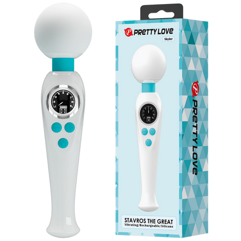 Skyler Rechargeable Wand – Powerful 10-Mode Vibrating Wand with Flexible Neck White Blue > Sex Toys > Massage Wands