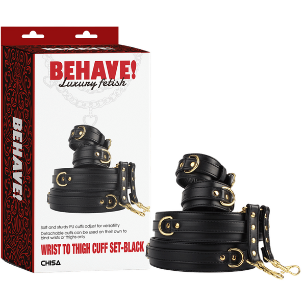 Wrist to Thigh Cuff Set – Adjustable Soft PU Cuffs Restraint Set One Size > Bondage Gear > Restraints
