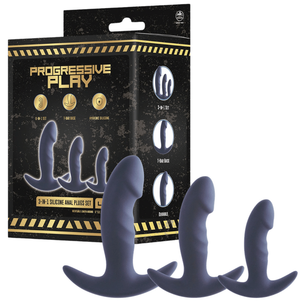 Silicone Anal Plug Set - 3In1 TBar Design With 7 10 12 cm Lengths Default Title > Anal Range > Butt Plug Kits