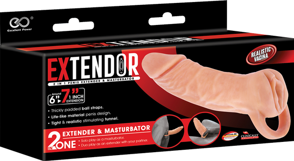 Extendor 7 Inch Penis Extender and Masturbator – 2-in-1 Sleeve with Vagina Opening Penis Extension Sleeve > Sex Toys For Men > Penis Sleeves