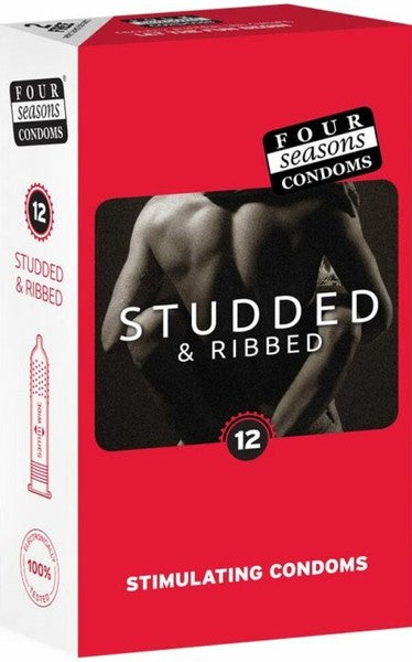 Four Seasons Studs and Ribs Lubricated Condoms Pack of 12 Studded and Ribbed Texture > Essentials > Condoms