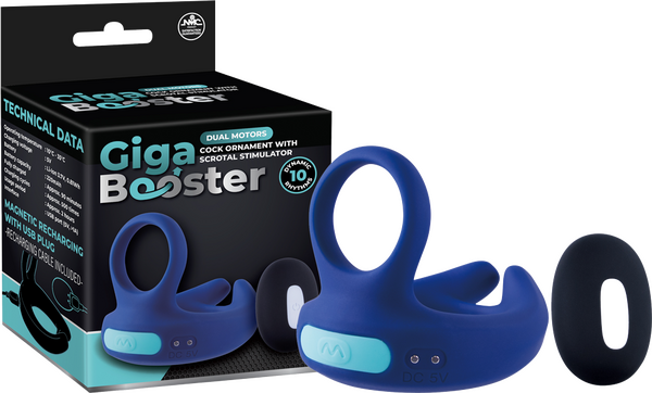 Dual Motor Cock Ring with Scrotal Stimulator – Rechargeable Splashproof Silicone Toy Blue > Cock Ring > Vibrating