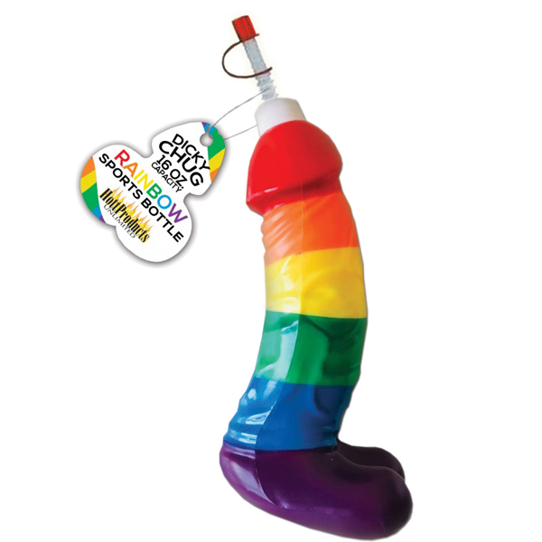 Rainbow Dicky Chug Sports Bottle 16 Oz Capacity Humorous Novelty Water Bottle Rainbow > Novelties > Bachelor & Bachelorette Items