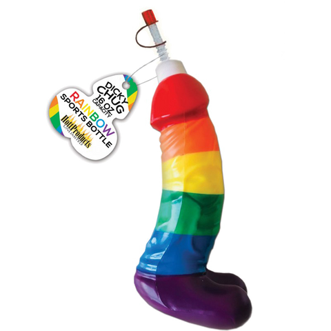 Rainbow Dicky Chug Sports Bottle 16 Oz Capacity Humorous Novelty Water Bottle Rainbow > Novelties > Bachelor & Bachelorette Items