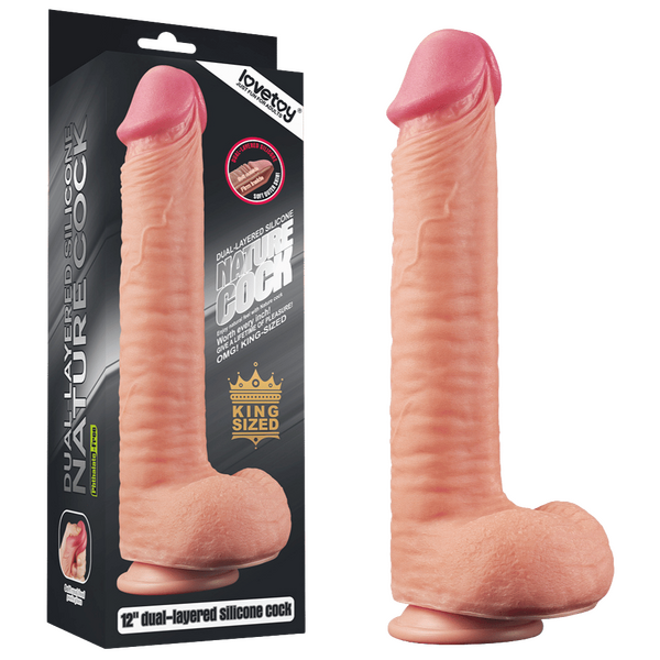 Love Toy King Dual Layered - Textured 12 Inch Platinum Silicone Cock Secondary image