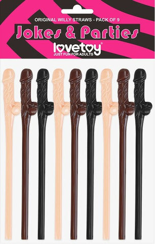 Lovetoy Pack of 9 Willy Straws – Drinking Straws Set Flesh, Brown, Black > Novelties > Party Supplies