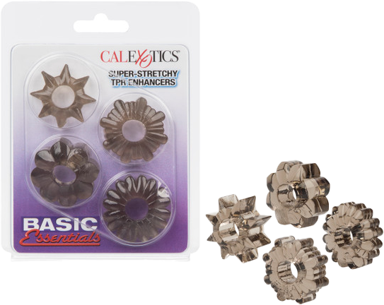 Basic Essentials Super Stretchy TPR Enhancer Sleeves – Set of Four Sleeve Enhancers Smoke > Cock Ring > Sets