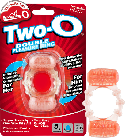 Two-O Vibrating Ring – Dual Motor Stretchy Silicone Couples Vibrator Ring Orange > Cock Ring > Vibrating
