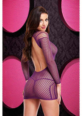 Lapdance Lingerie Purple / One Size Long Sleeve Open Back Mini Dress 848416003501