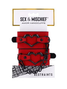 Sex & Mischief Amor Handcuffs in Red Vegan Leather > Bondage Gear > Restraints