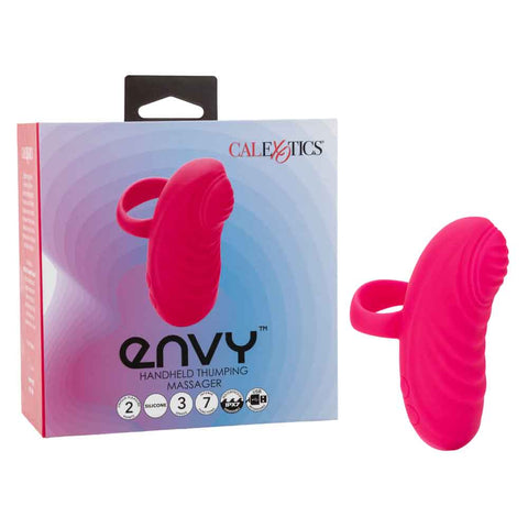 Envy Handheld Thumping Massager Pink Silicone Waterproof with Dual Motors and 3 Speeds, 7 Functions, USB Rechargeable Finger Stimulator