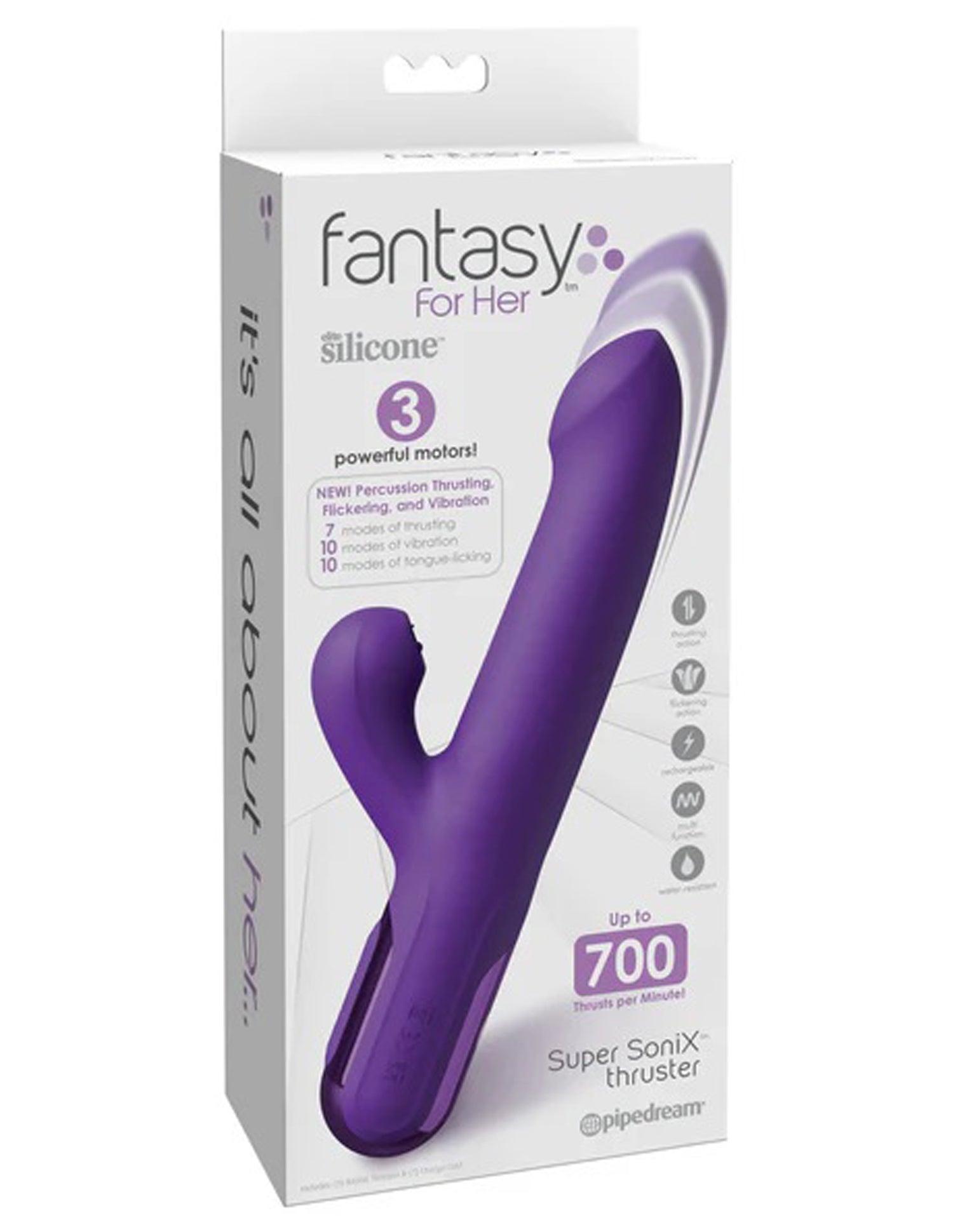 Fantasy For Her Super SoniX Thruster 8.7 Inch USB Rechargeable Rabbit Purple Finger Stimulator