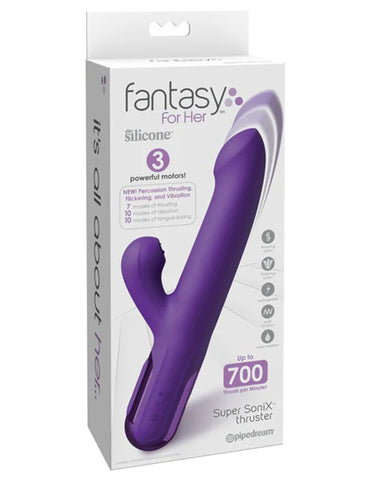 Fantasy For Her Super SoniX Thruster 8.7 Inch USB Rechargeable Rabbit Purple Finger Stimulator
