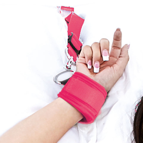 7-Piece Hot Pink Bed Spreader Bondage Set With Adjustable Cuffs > Bondage Gear > Restraints