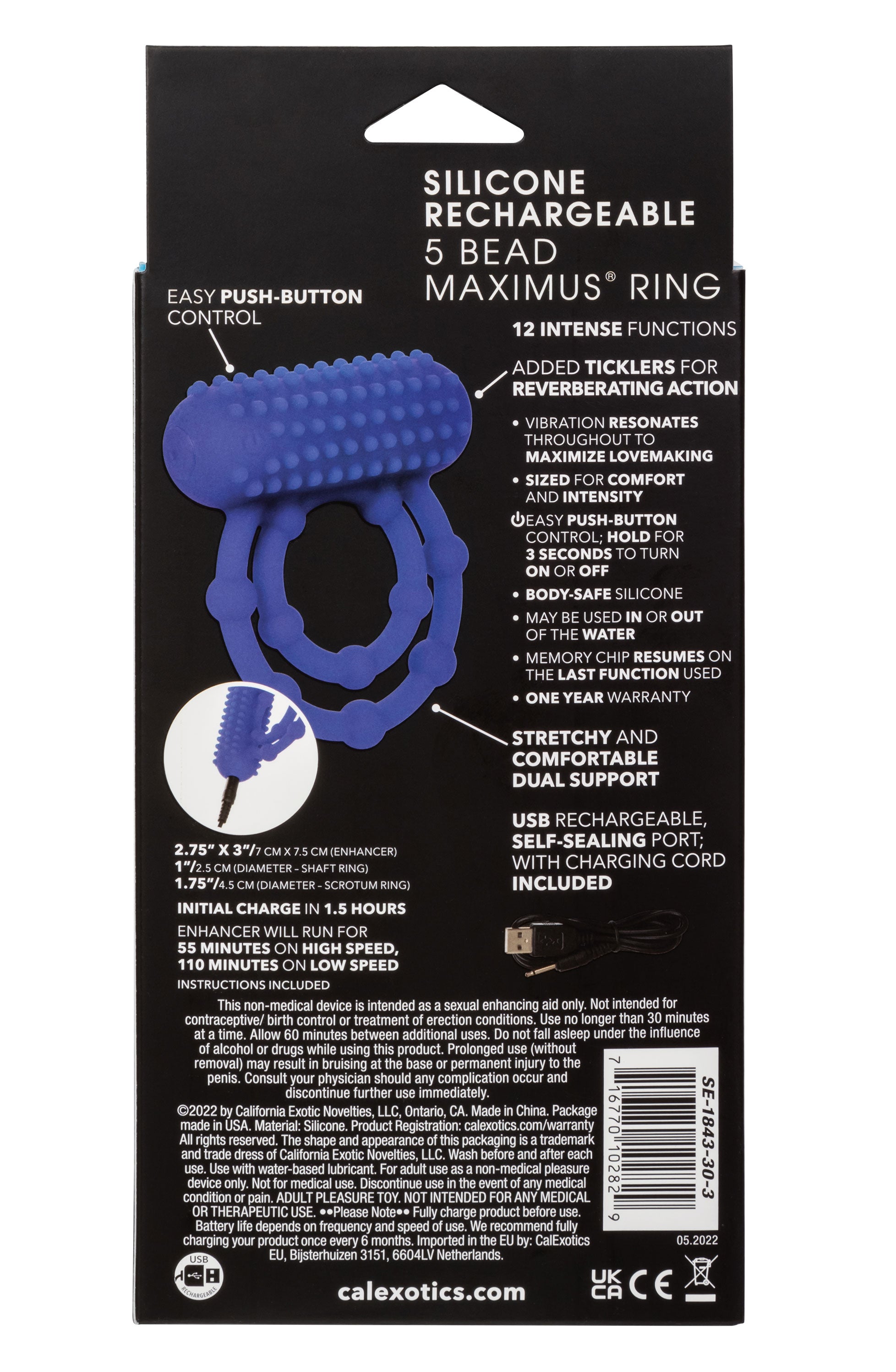 Maximus 10 Bead Rechargeable (Black) – Stretchy Silicone Cock Ring > Cock Ring > Vibrating