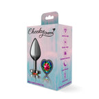 Cheeky Charms Gunmetal Medium Butt Plug with Heart Rainbow Jewel > Anal Range > Jewel Butt Plugs