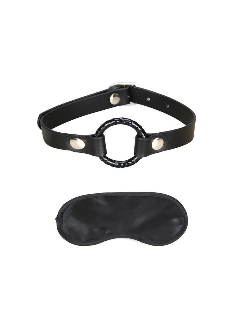 Lux Fetish Black Open Mouth Gag with Adjustable Strap and Satin Blindfold > Bondage Gear > Gags and Bits