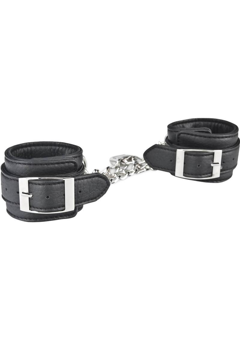 Lux Fetish Unisex Black Leatherette Cuffs with Lock, Chain, and Satin Blindfold > Bondage Gear > Restraints