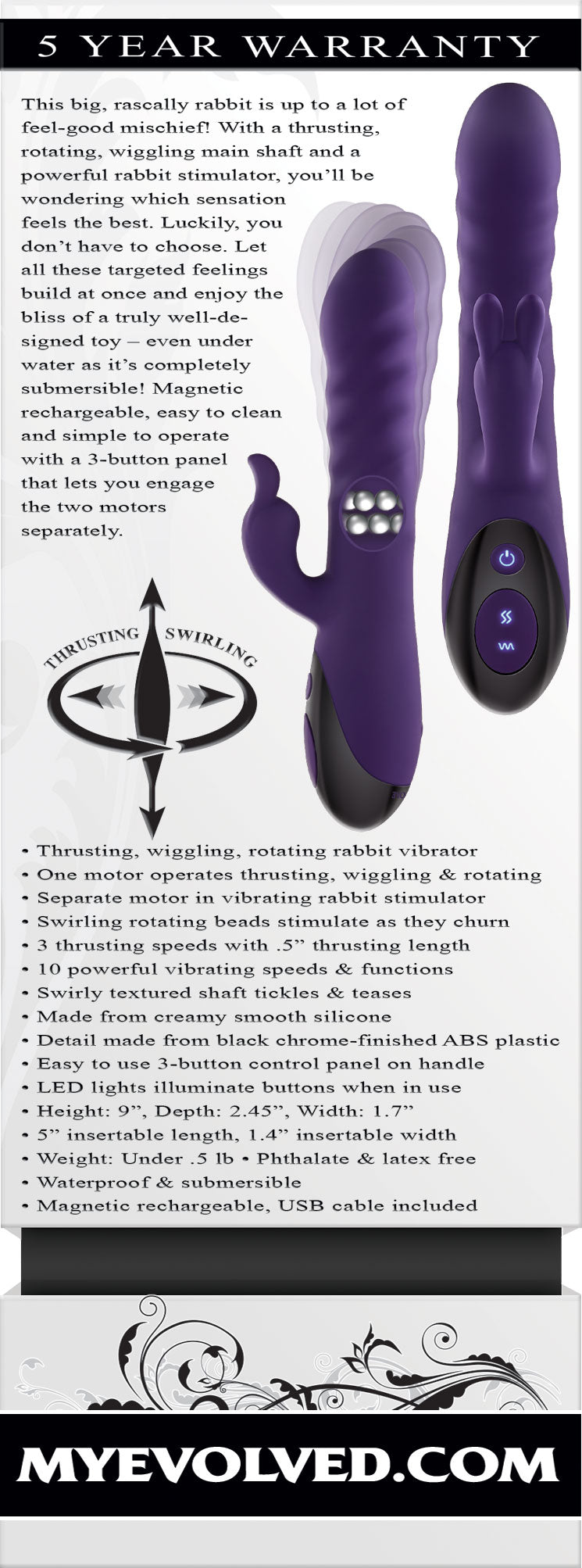Evolved Rascal Rabbit 22.9 cm Rabbit Vibrator > Vibrators > Ladies > Rabbit