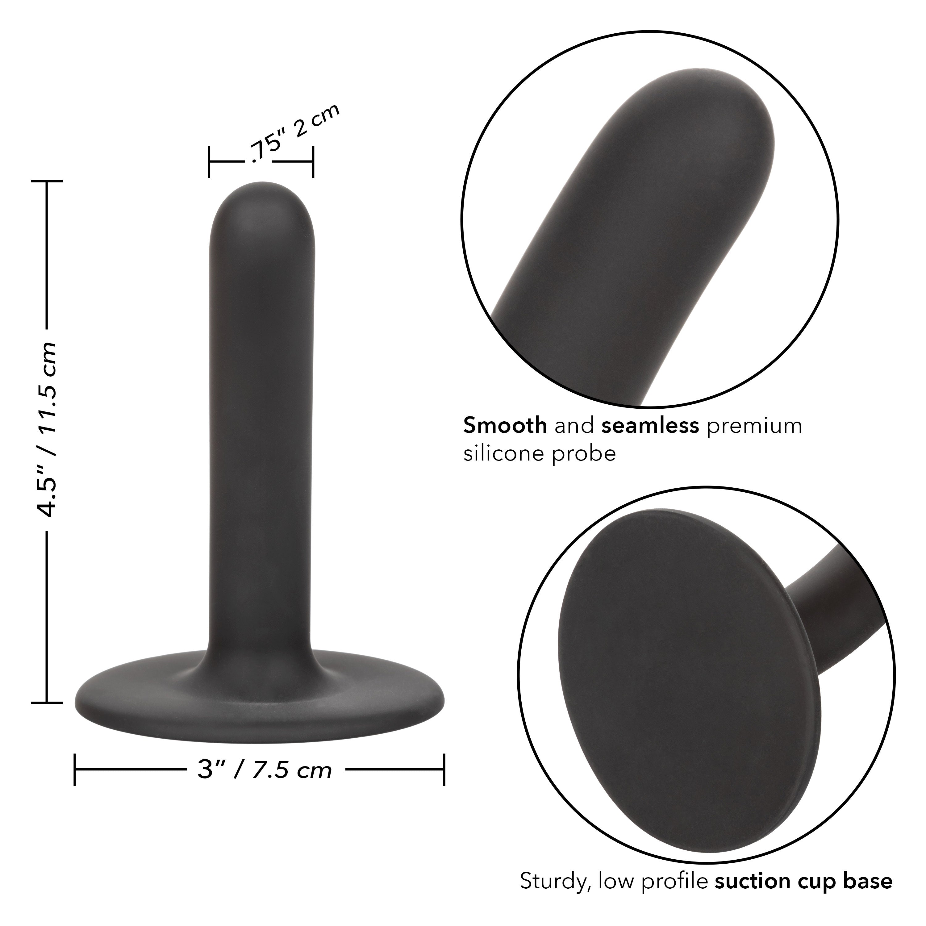 Boundless 4.5"/11.5cm Slim Probe in Black with Suction Cup Base > Dildos > Neutral Dildos
