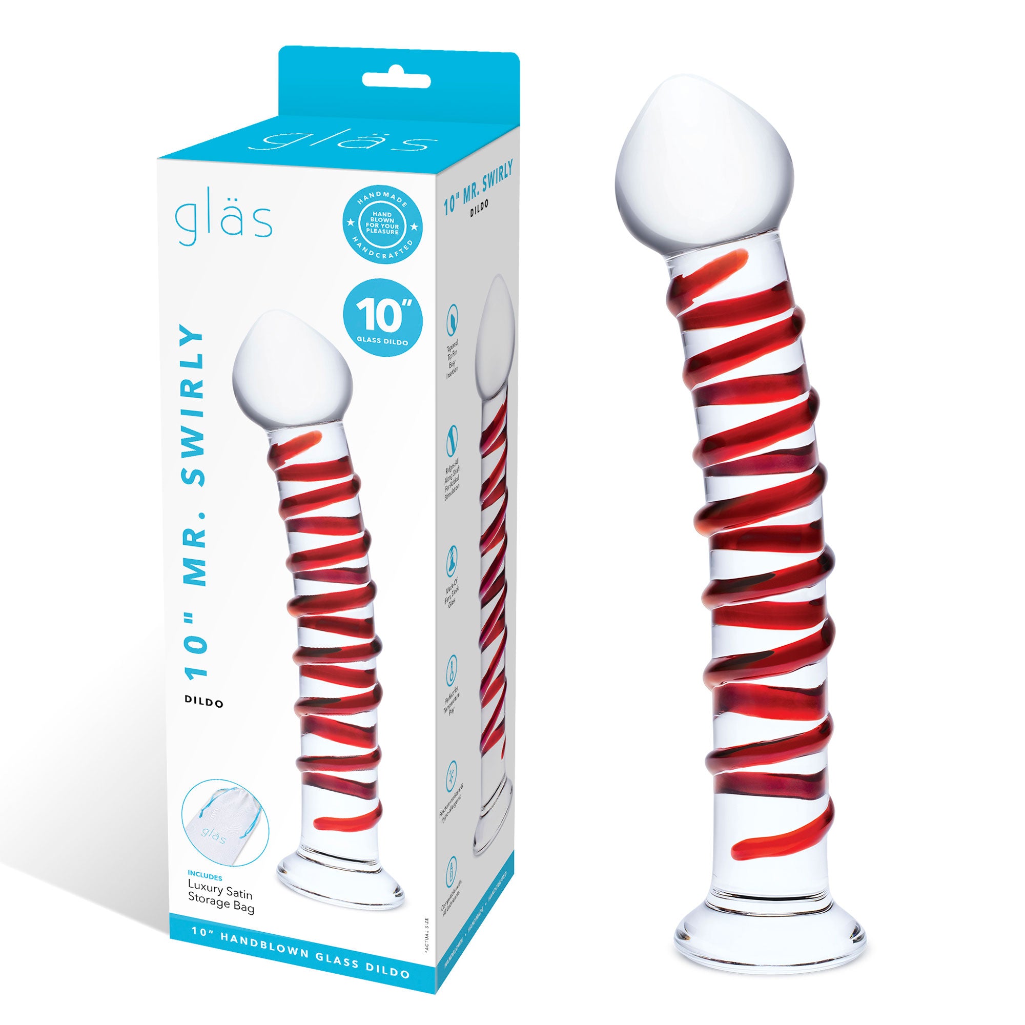 Glas 10 Inch Mr Swirly Red Spiral Handblown Glass Dildo > Glass > Dildos