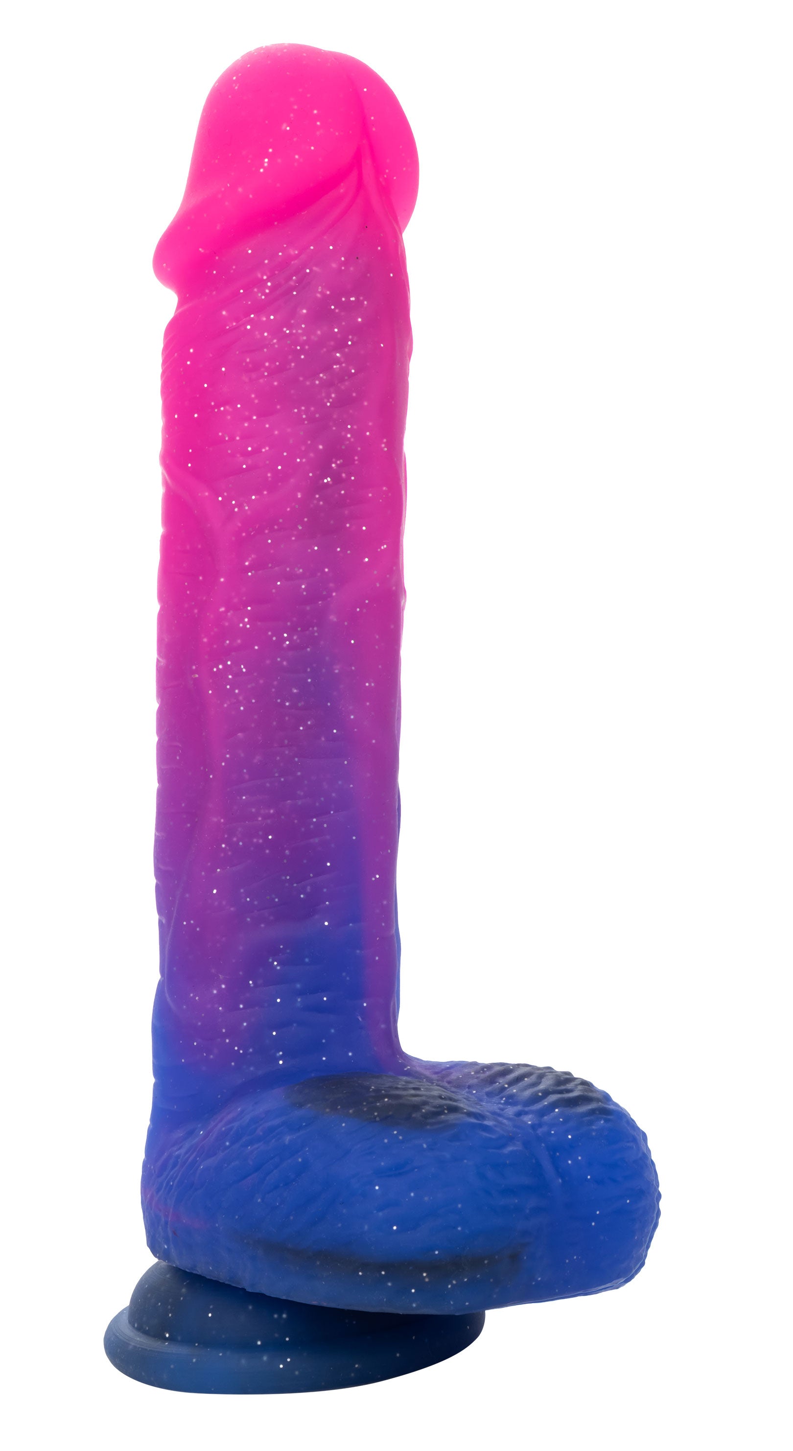 Naughty Bits Ombré Hombre XL Vibrating Dildo in Pink and Blue with Glitter Finish > Vibrators > Realistic Vibrators