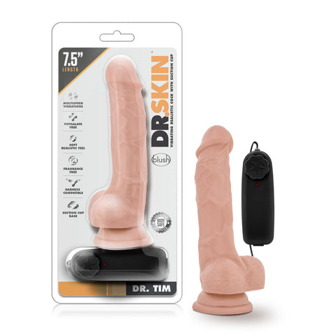 Dr Tim 7.5 Inch Realistic Vibrating Dildo with Suction Cup Vanilla Beige DONGS Vibrating