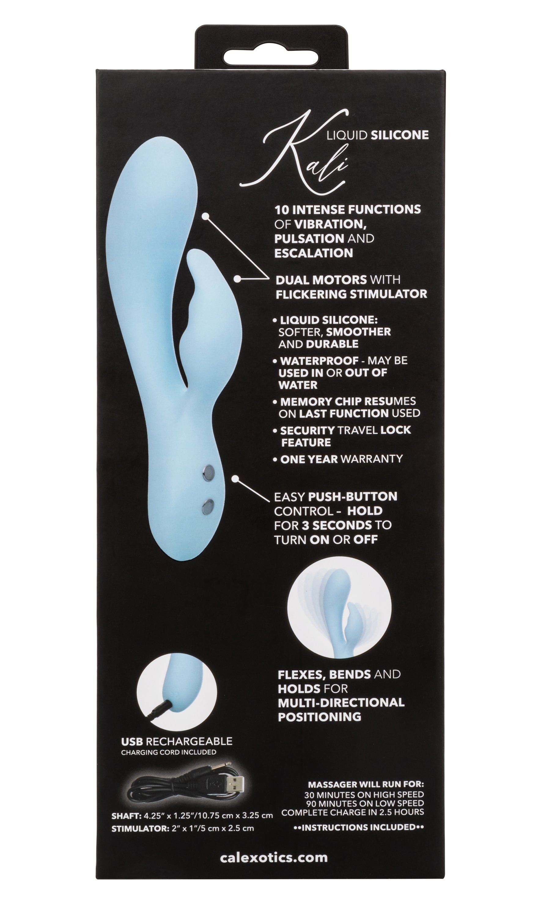 Contour Kali Flexible Dual Massager in Light Blue with 10 Vibration Functions and Rechargeable > Vibrators > Ladies > Rabbit