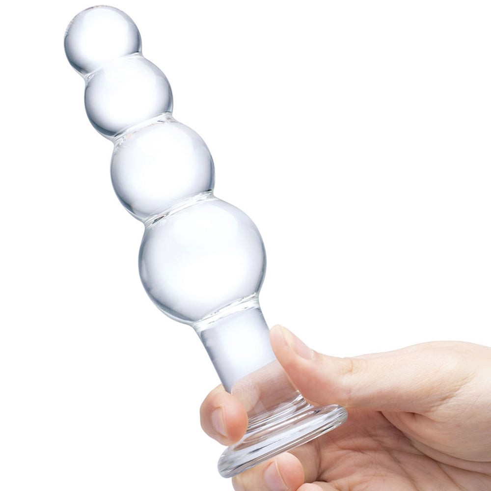 Glas 7.25 Inch Clear Glass Beaded Butt Plug with Graduated Beads and Flared Base > Glass > Toys