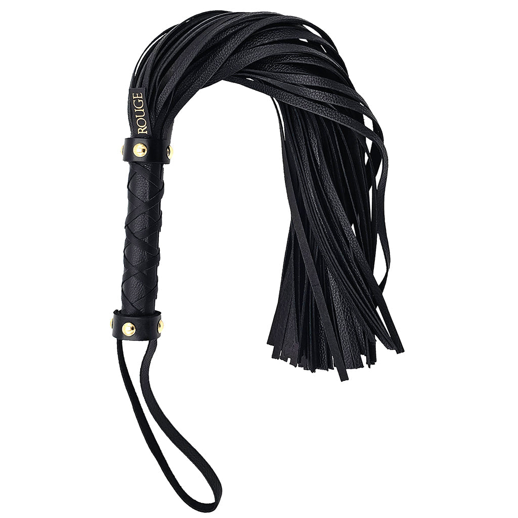 Rouge Leather Studded Long Flogger with Gold Accents – Leather Flogger > Bondage Gear > Whips & Floggers