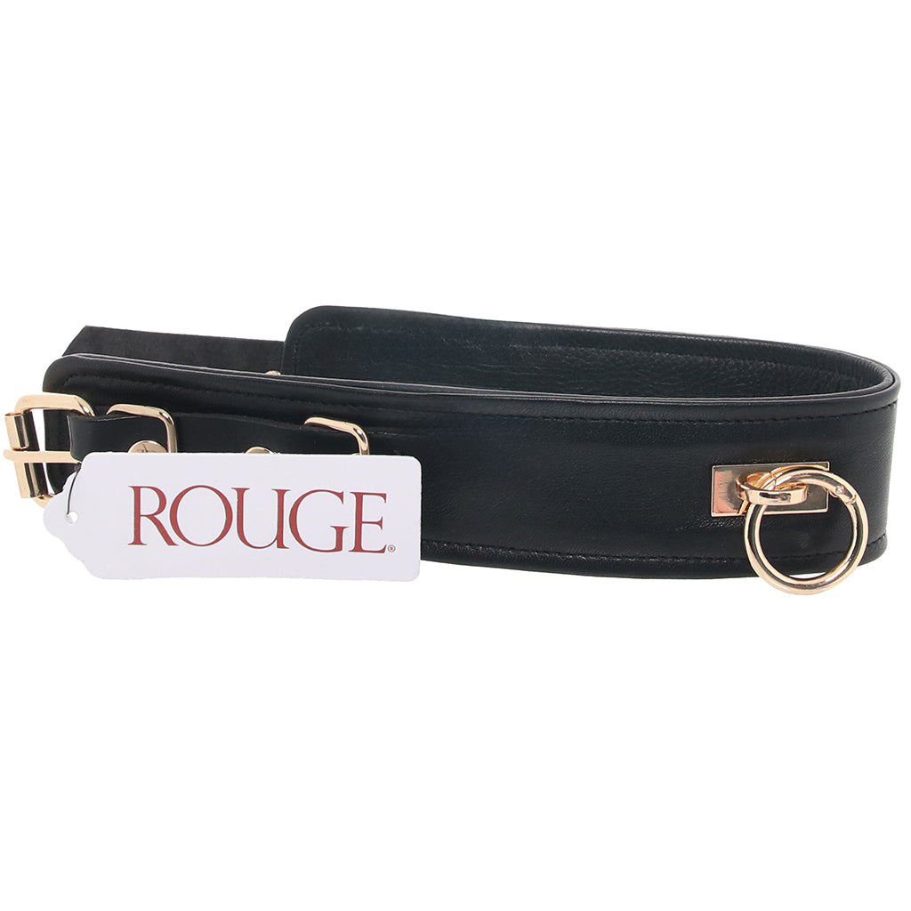 Rouge Leather Collar with Gold Accent and Detachable O-Ring – Adjustable Leather Collar > Bondage Gear > Collars & Leashes