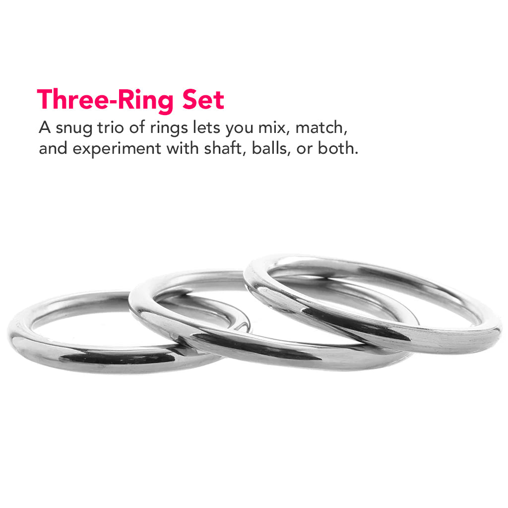 Rouge Stainless Steel 3 Piece Cock Ring Set – 45mm - 55mm Secondary image