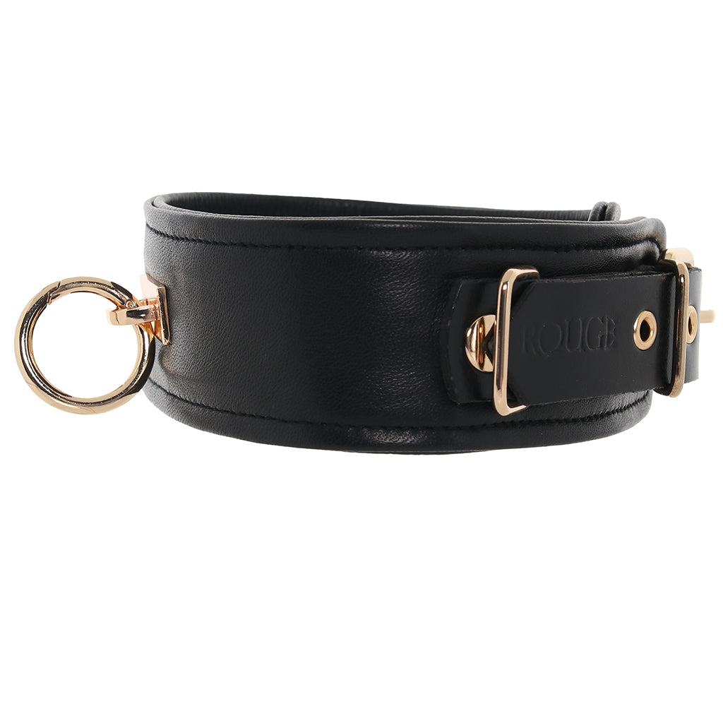 Rouge Leather Collar with Gold Accent and Detachable O-Ring – Adjustable Leather Collar > Bondage Gear > Collars & Leashes