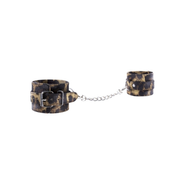 Leopard Frenzy Fancy Wrist Cuffs Adjustable Size with D Ring Chain 5.5 to 8.3 Inch Circumference > Bondage Gear > Restraints
