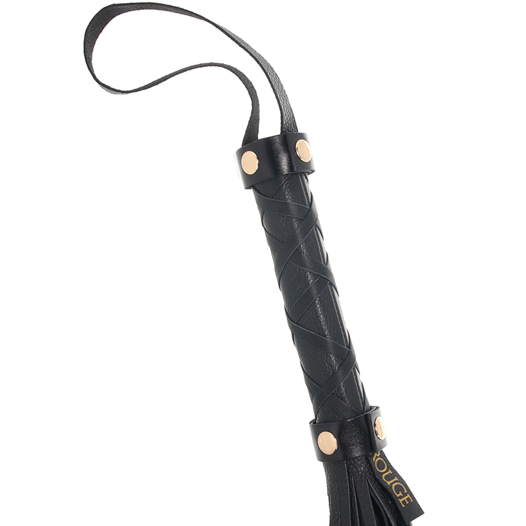 Rouge Leather Studded Long Flogger with Gold Accents – Leather Flogger > Bondage Gear > Whips & Floggers