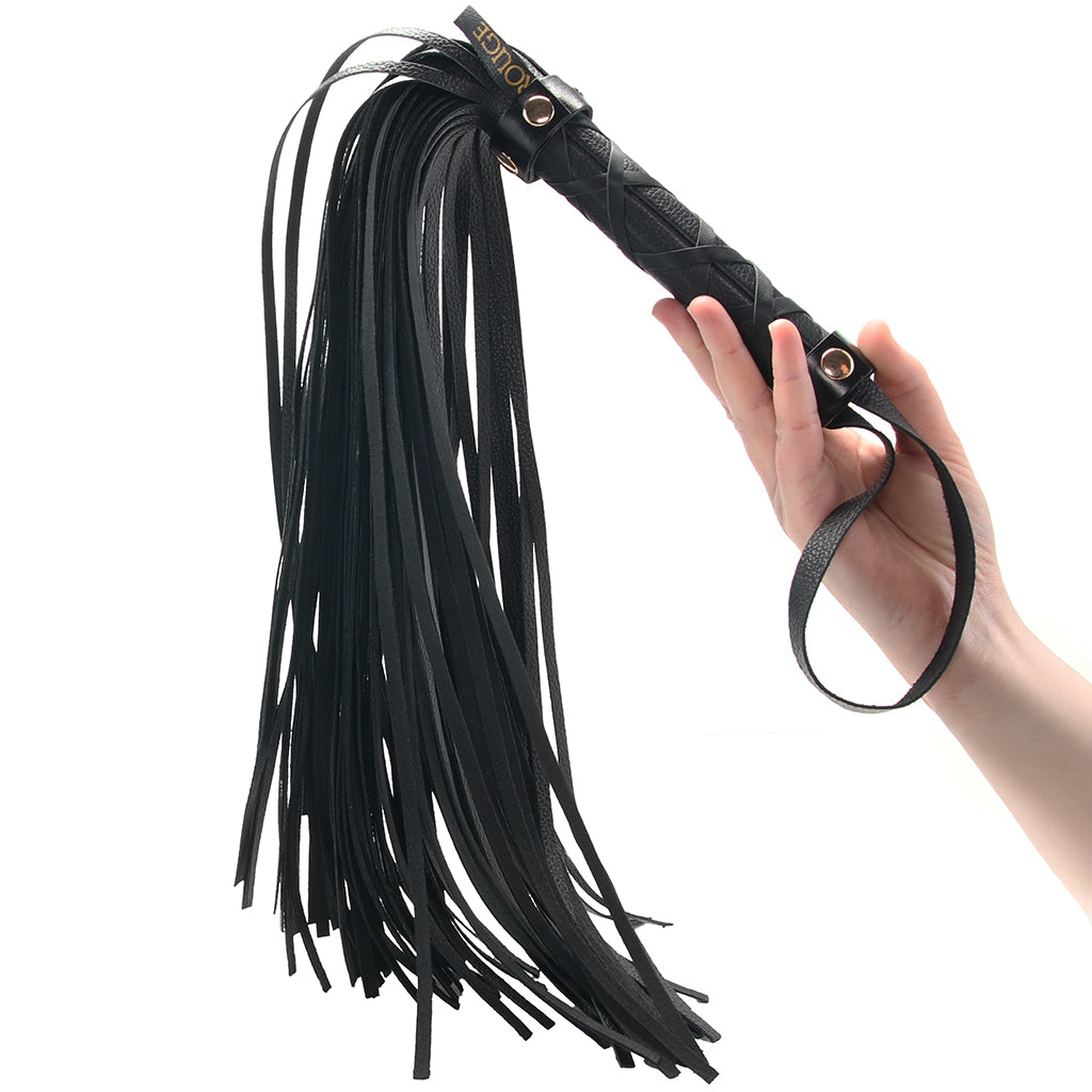 Rouge Leather Studded Long Flogger with Gold Accents – Leather Flogger > Bondage Gear > Whips & Floggers