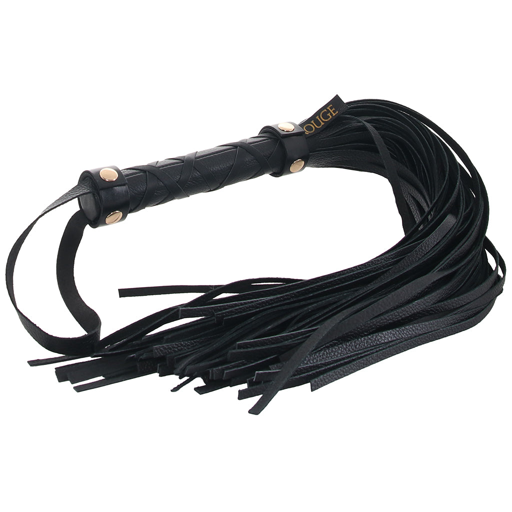 Rouge Leather Studded Long Flogger with Gold Accents – Leather Flogger > Bondage Gear > Whips & Floggers