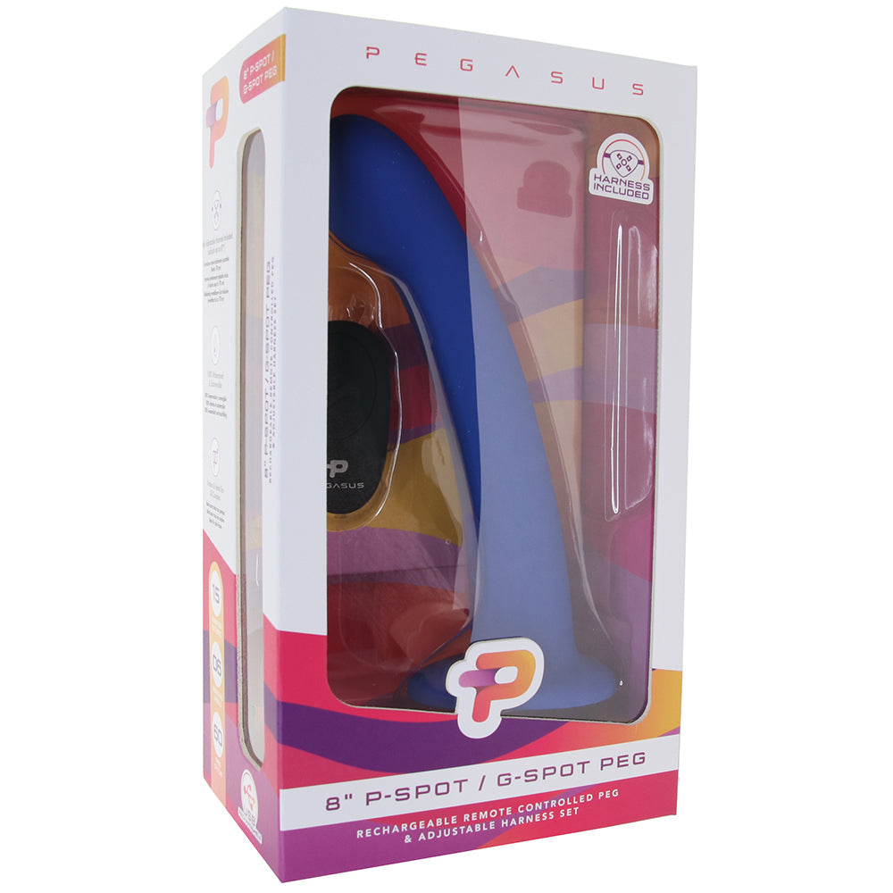 Pegasus 8 Inch Remote Control Blue P-Spot G-Spot Silicone Peg with Harness Included > Dildos > Strap On Harnesses