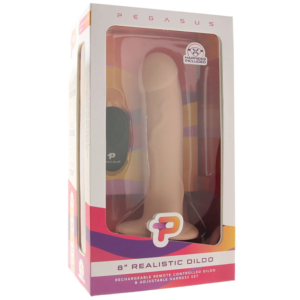 Pegasus 8 Inch Realistic Skin Tone Dildo Remote Controlled with Adjustable Harness Set > Dildos > Strap On Harnesses