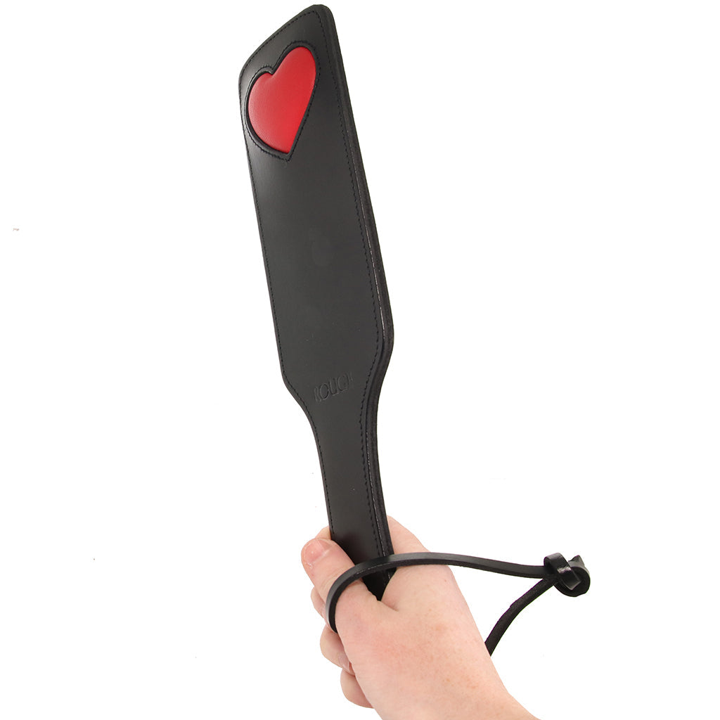 Black Leather Red Heart Paddle