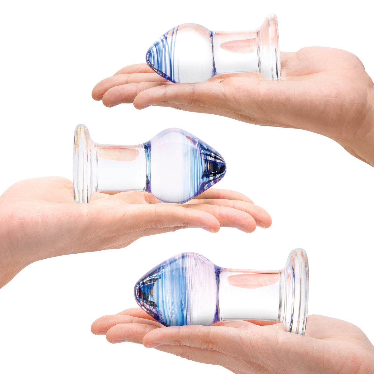 Glas Pleasure Droplets (Blue and White Swirl) – 3-Piece Glass Anal Training Kit > Glass > Toys