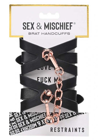 Sex & Mischief Brat Handcuffs in Rose Gold and Black > Bondage Gear > Restraints