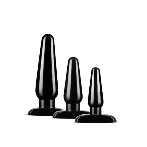 Anal Adventures 3 Pc Basic Plug Kit (Black) – Beginner 4 Inch and Medium Butt Plug Set Black > Anal Range > Butt Plug Kits