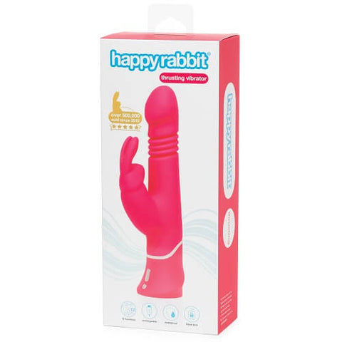 Happy Rabbit Thrusting Realistic Rabbit Vibrator Pink Soft Silicone 9 Vibration Modes 3 Thrusting Speeds Waterproof VIBRATORS-RABBIT-MULTI