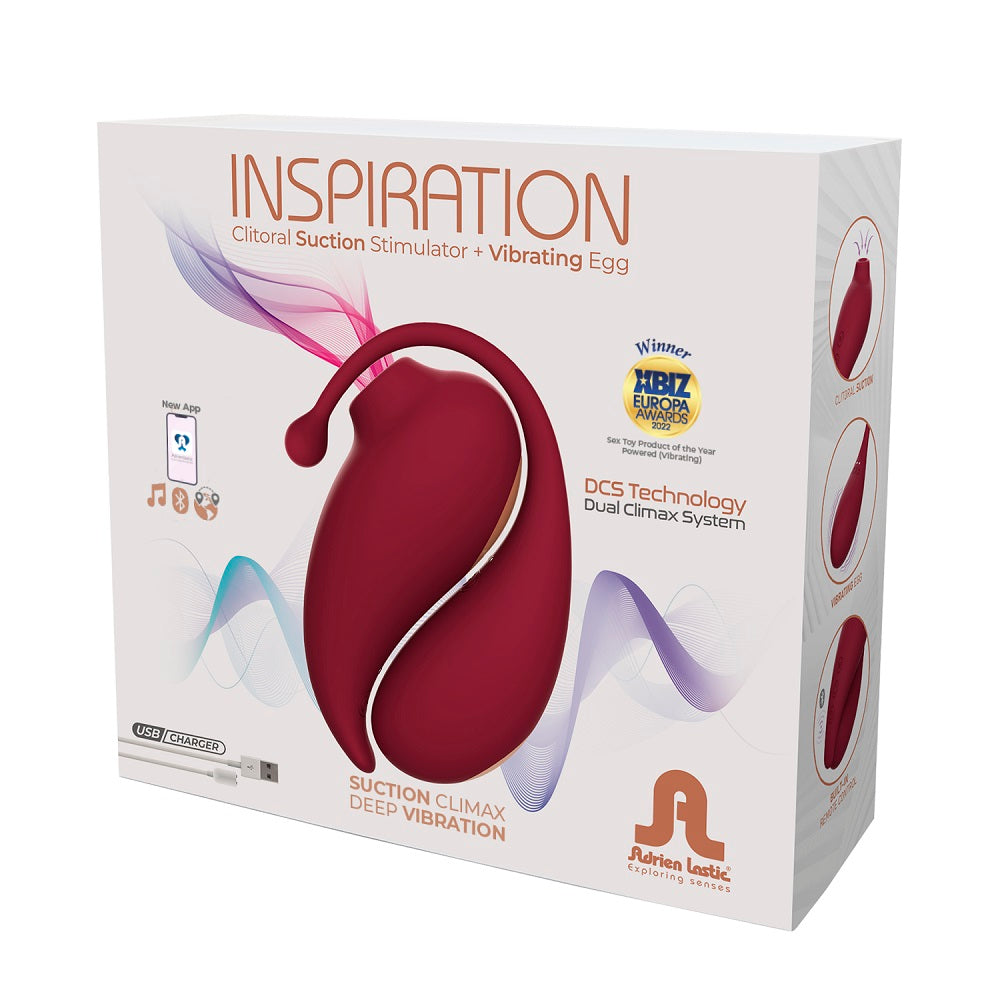 Adrien Lastic Inspiration Clitoral Suction Stimulator and Vibrating Egg with Remote Control in Burgundy Air Pulsation