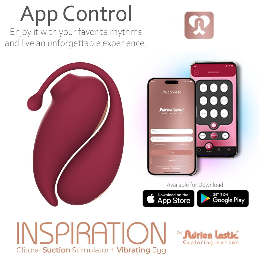 Adrien Lastic Inspiration Clitoral Suction Stimulator and Vibrating Egg with Remote Control in Burgundy Air Pulsation