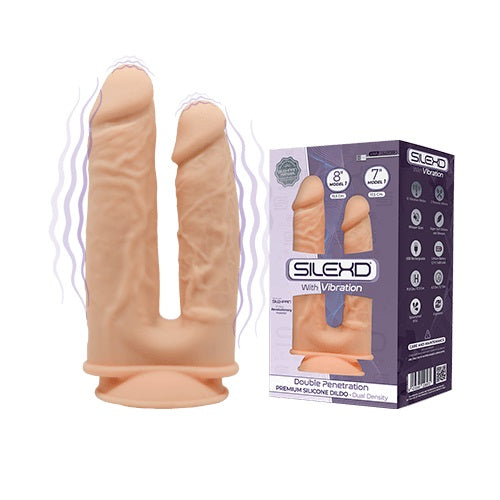 Silexd 8 Inch and 7 Inch Model 1 Double Penetration Flesh Silicone Dildo with 10 Vibration Functions and Suction Cup Base Default Title > Realistic Dildos and Vibes > Realistic Vibrators
