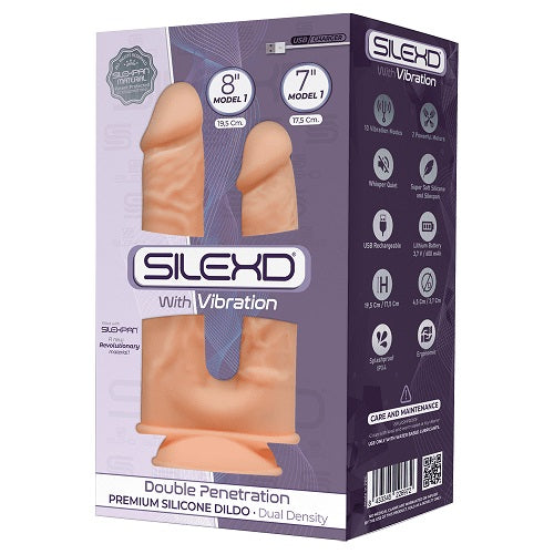 Silexd 8 Inch and 7 Inch Model 1 Double Penetration Flesh Silicone Dildo with 10 Vibration Functions and Suction Cup Base > Realistic Dildos and Vibes > Realistic Vibrators