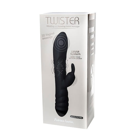 Adrien Lastic Twister Rabbit Massager Black with Ultra Wave Motion System and 3D Vaginal Massage VIBRATORS-RABBIT